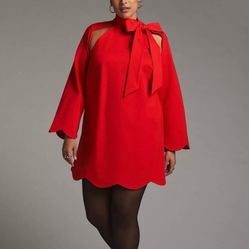 Anthropologie Red Long Sleeve Dress
